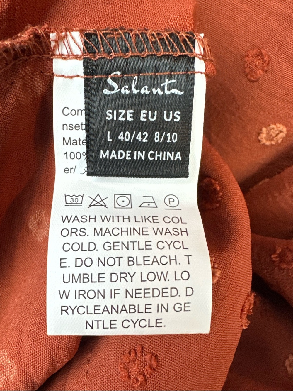 Salanta Rust Orange Swiss Dot V Neck Short Sleeve Shift Dress Women Sz L - Picture 2 of 4